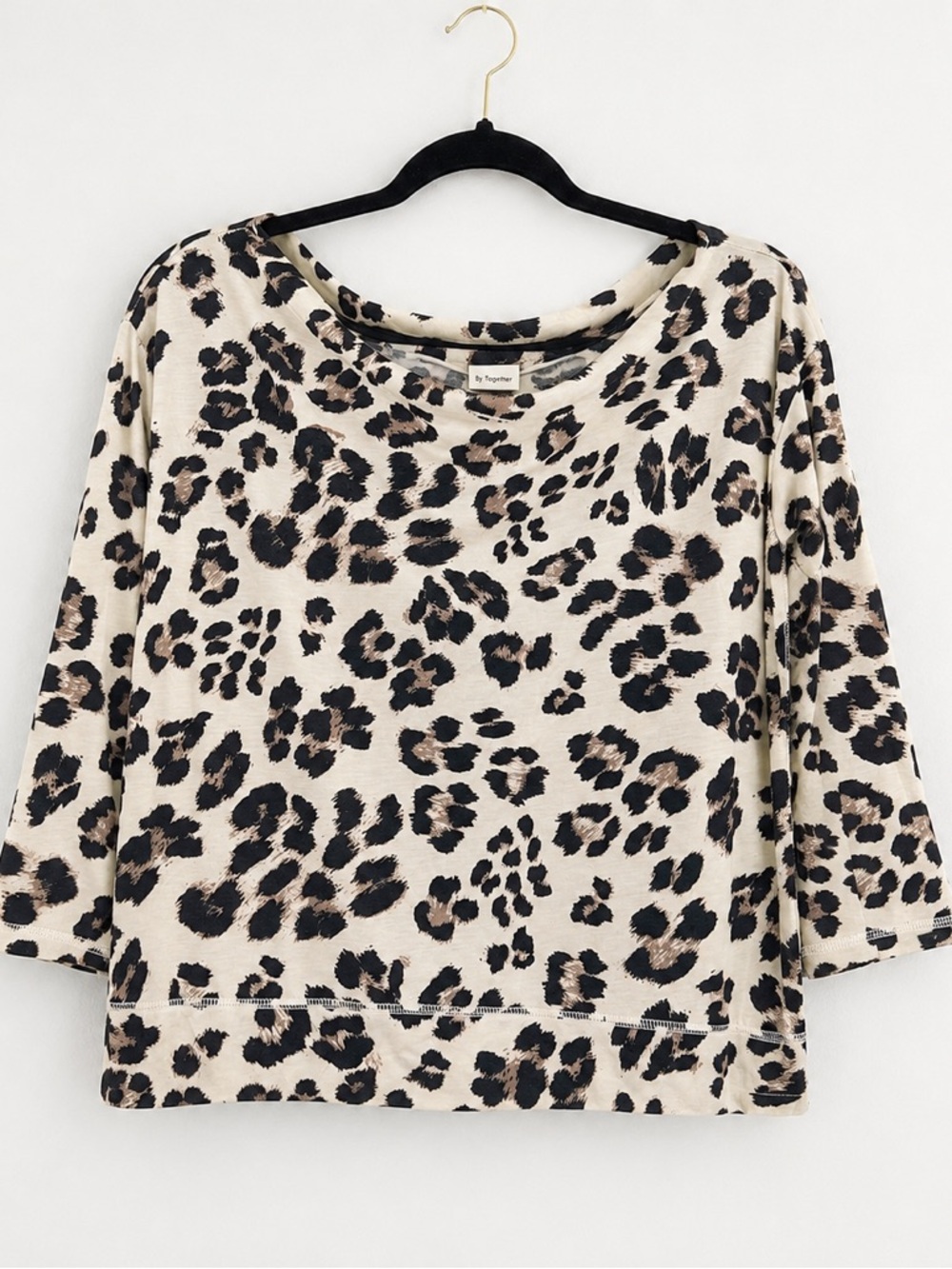 By Together Leopard Print Modal Knit Top Small 3/4 Sleeve Made USA